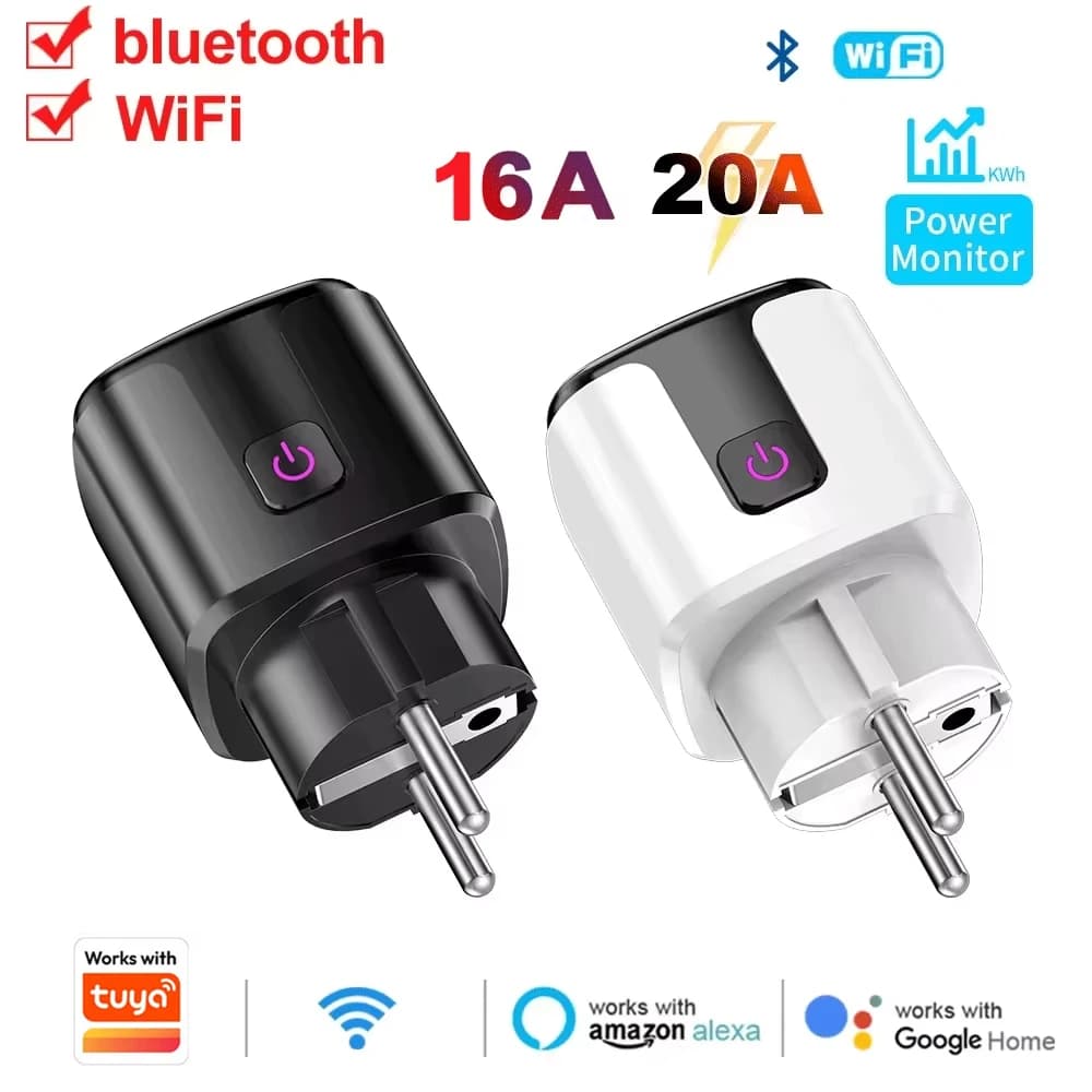 Presa intelligente WiFi UE con presa app Tuya Adattatore 20A Monitor di alimentazione APP di controllo remoto wireless per Google Home Alexa