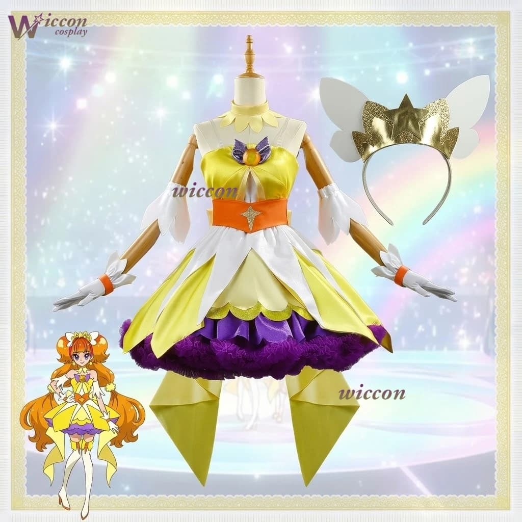Anime Go! Princess Pretty Cure CureTwinkle Gorgeous Lovely Dress Cute yellow short skirt Cosplay Costume Halloween Outfits Women