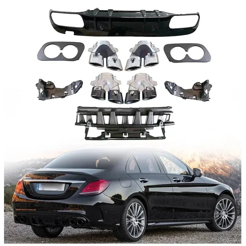 For C Glass W205 2015-2020 Factory Supply C43 Modification Rear Diffuser Caudal Larynx Body Kit