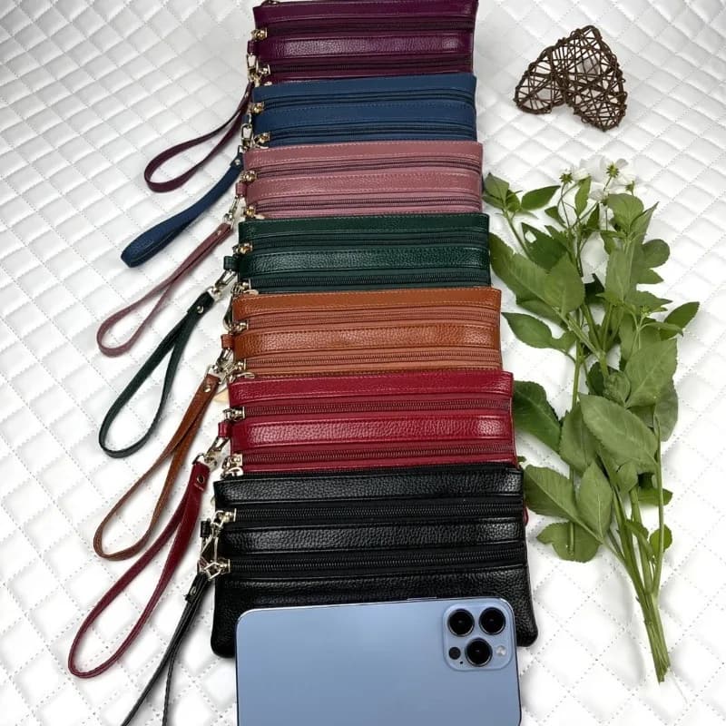 Long Double Zipper Clutch Wallet Handheld Coin Purse for Women Men Travel Passport Card Holder Cash Pouch Slim Portable Small
