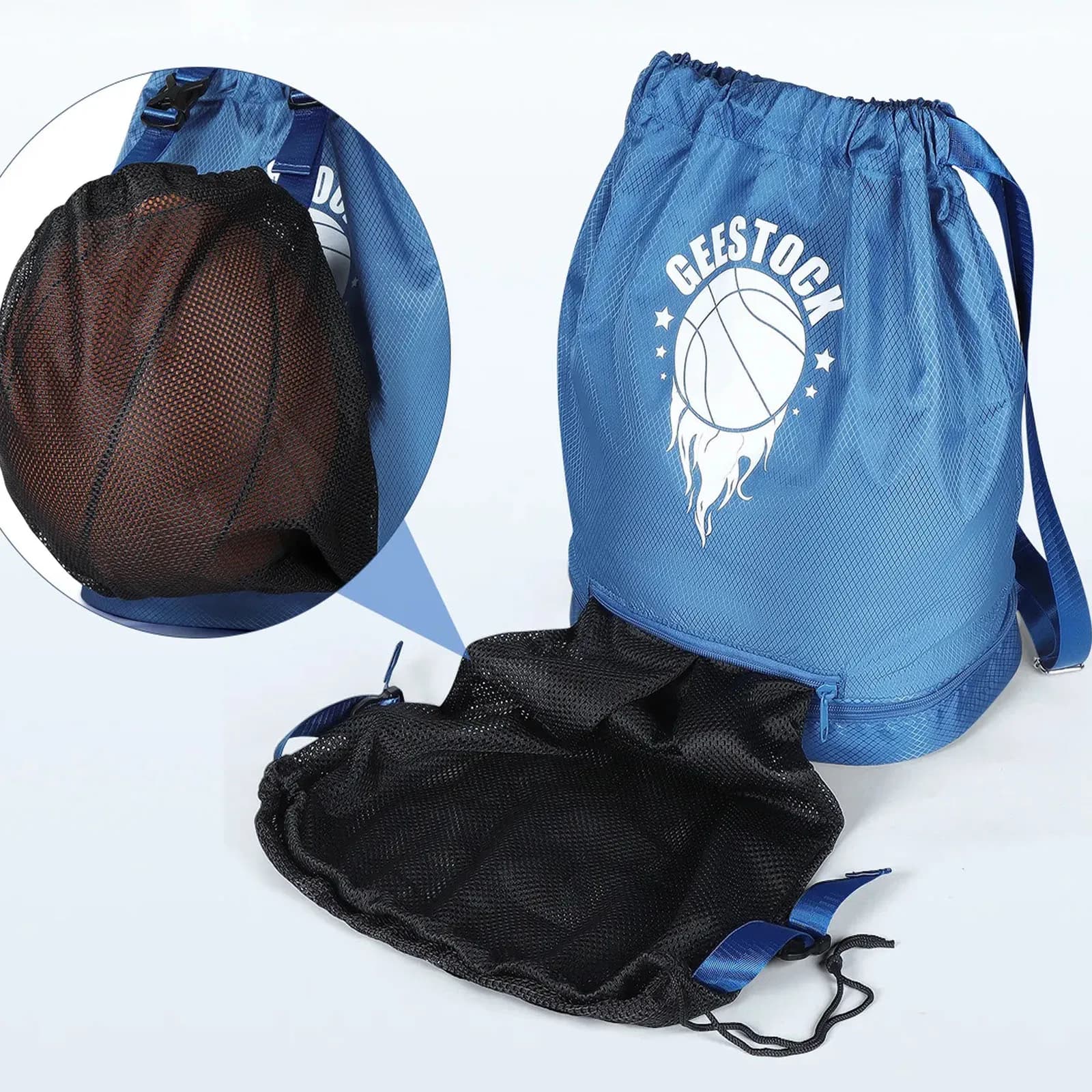 Waterproof sports backpack with drawstring, lightweight, with separate pocket for basketball, football, fitness and travel training