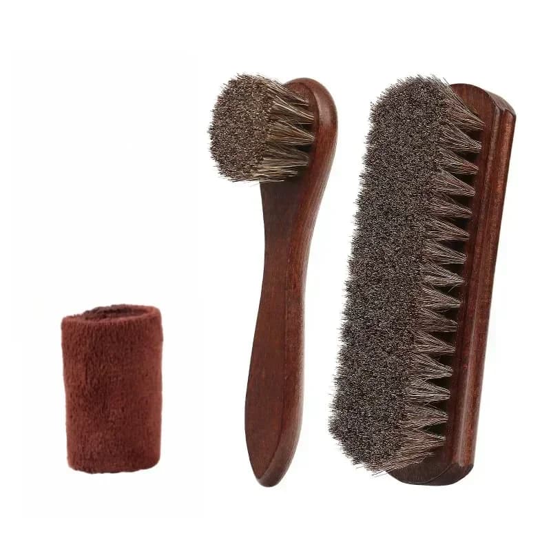 Kit 3 Pezzi Spazzole per Lucidatura Scarpe in Crine di Cavallo, Spazzole per Pulizia Scarpe in Pelle e Stivali, Spazzola per Pulizia Camoscio con Panno in Microfibra