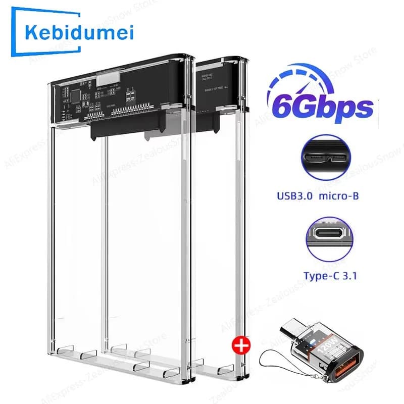 KEBIDUMEI Case per HDD SSD da 2,5 Pollici, SATA a USB 3.1 Tipo C, 4TB, Trasparente, Compatibile con UASP SATA III per Laptop