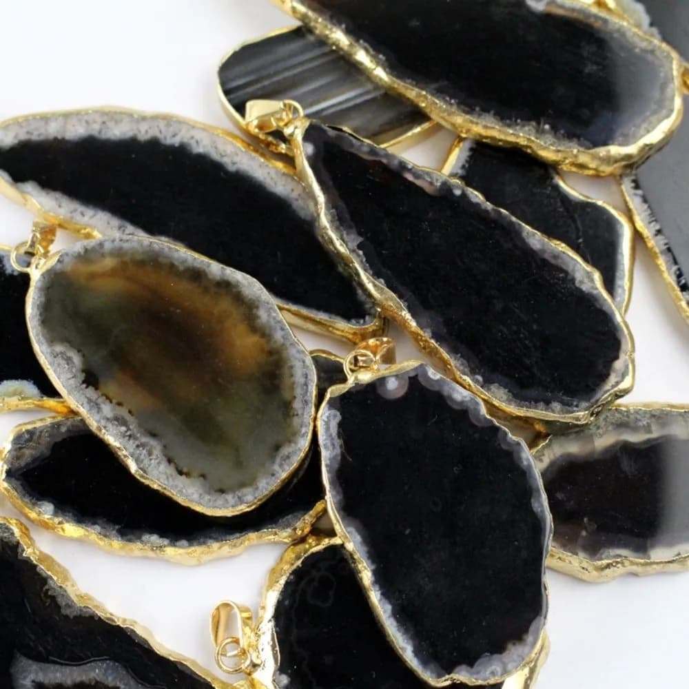 60*40mm Irregular Agate Geode Plated Gold Edged Polished Crystal Slice Handmade DIY Jewelry Making Agate Wind Chime Meditation
