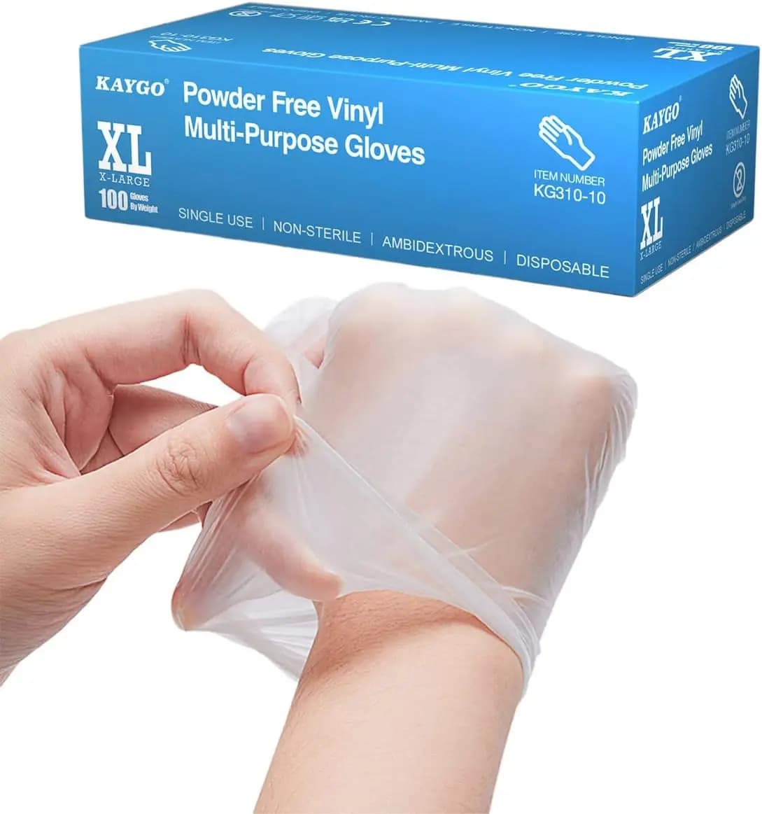Disposable Vinyl Gloves, Powder Free Latex Free, 3 Mil,Idea for Home, Cleaning and Food, Clear, KG310