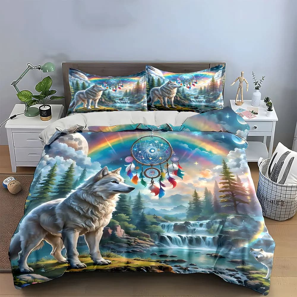Dreamcatcher Wolf Forest Decor Multiple sizes kid's and adults' bedroom Exquisite 3PC bedding set, gift