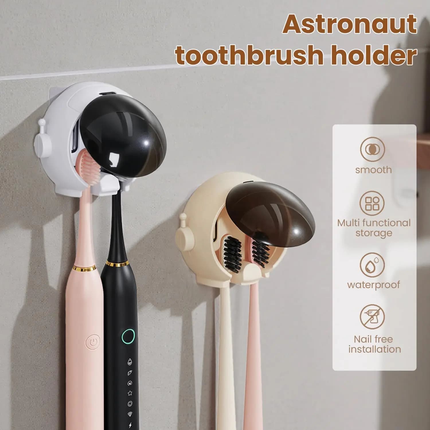 Cartoon Wall-Mounted No-Drill Bathroom Storage Rack, Electric Toothbrush Holder for Kids, Home Use, Couple Toothbrush Holder
