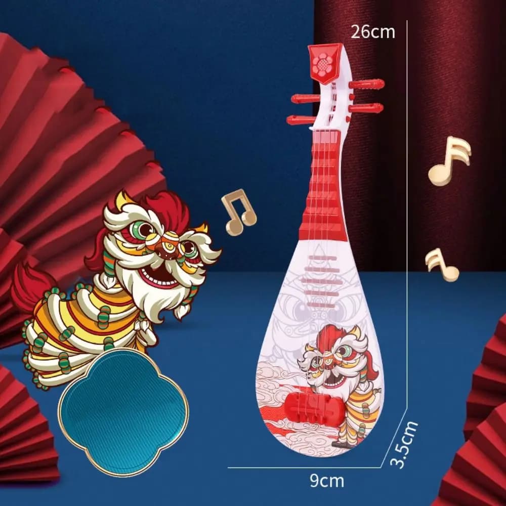 Ukulele a 4 Corde Simulato con Manopola di Regolazione, Piccola Chitarra per Danza del Leone, Strumento Musicale Classico Suonabile