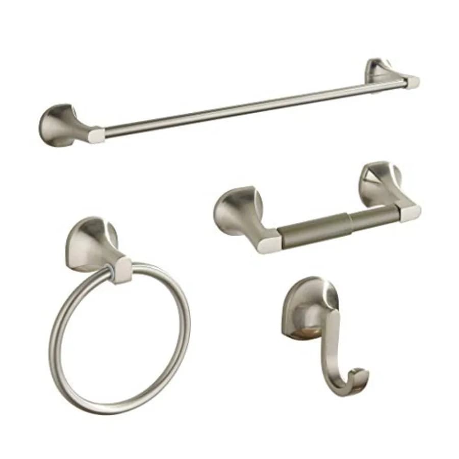 Set di accessori per il bagno in nichel spazzolato, con portasciugamani regolabile ed espandibile, set di 4 pezzi, gancio appendiabiti da parete