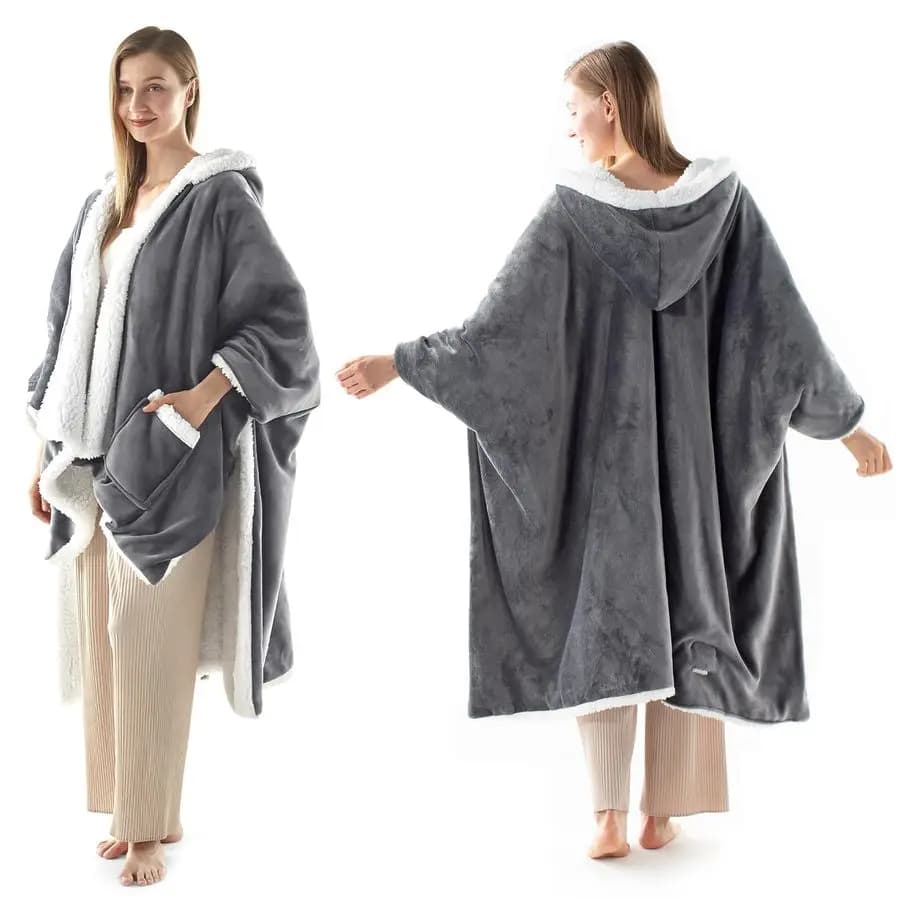 Coperta Riscaldante Indossabile con Cappuccio, 6 Livelli di Calore, Snuggies per Donne, Regalo per Lei, 50x70, Grigio Londra