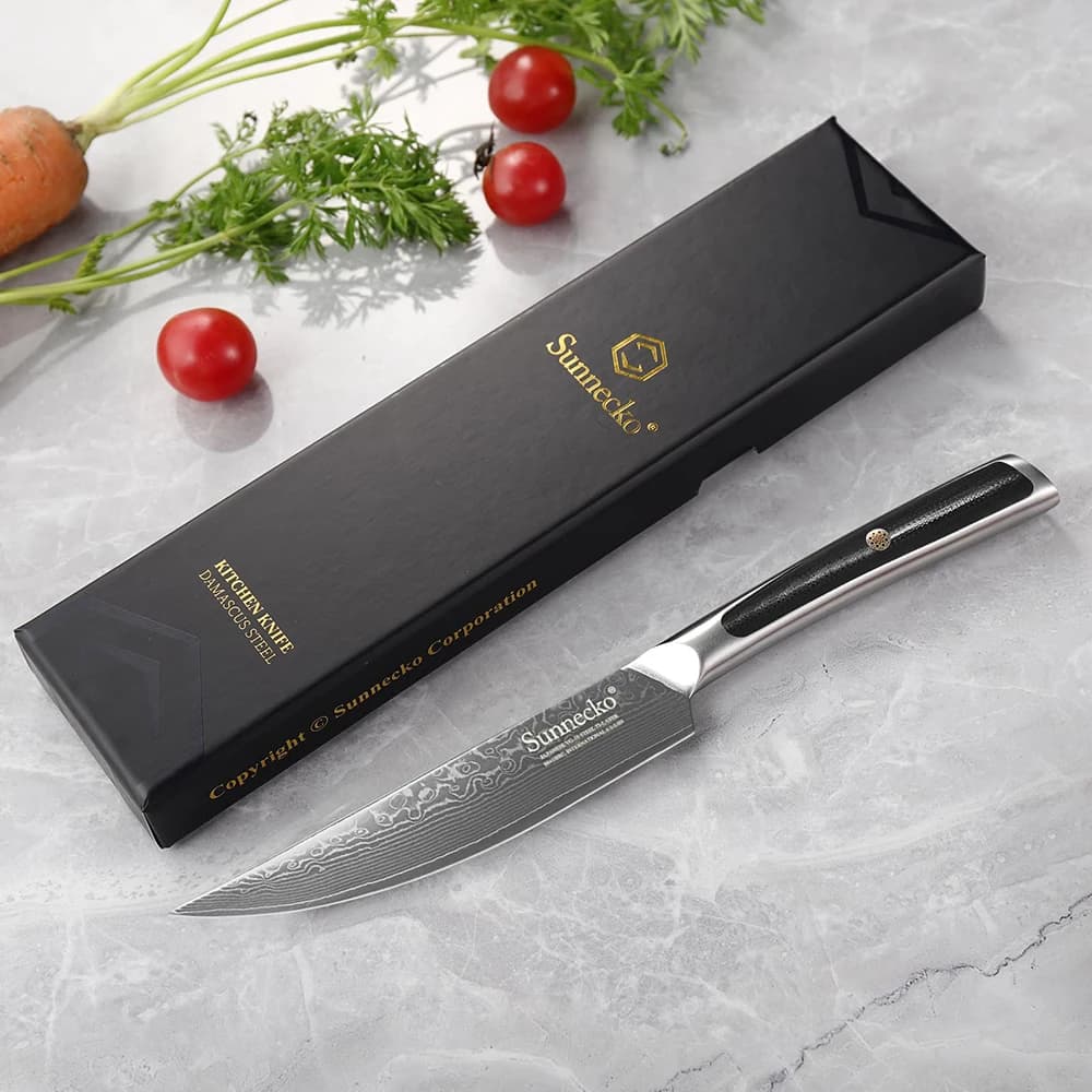 Sunnecko 5 Inch Utility Steak Knife Ultra Sharp VG10 Damascus Steel Core Blade Table Meat Cutting Knife Kitchen Cutlery Tools