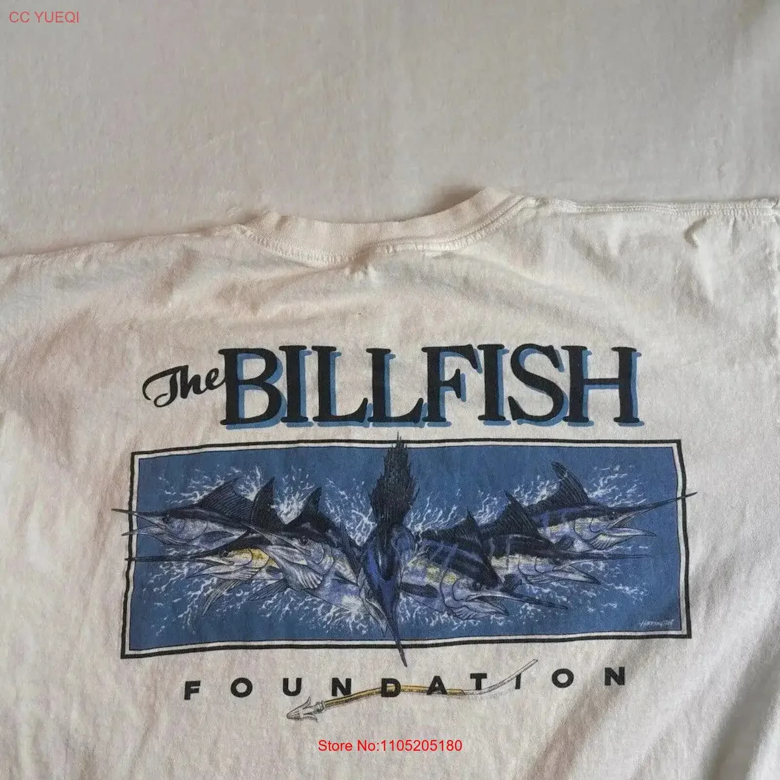 VTG The Billfish Foundation Spada Pesce Maglietta bianca Macchie Uomo XL vintage Lavato Traspirante homme Abiti firmati morbidi