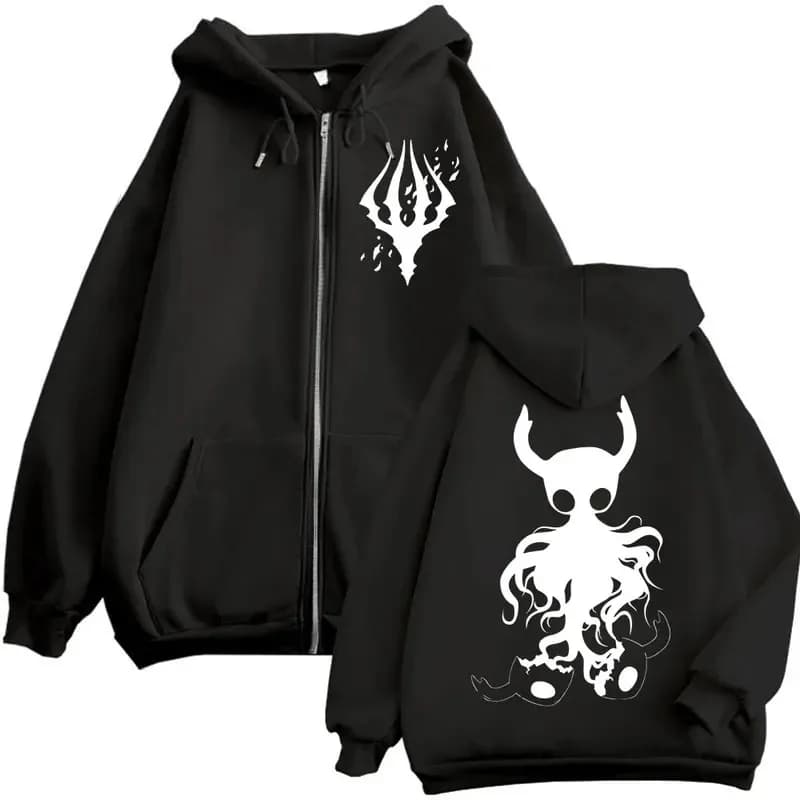 Felpe con cappuccio con cerniera grafica limitata Hollow Knight Game Felpe con cappuccio con zip vintage gotico Uomo Donna Moda Pullover casual