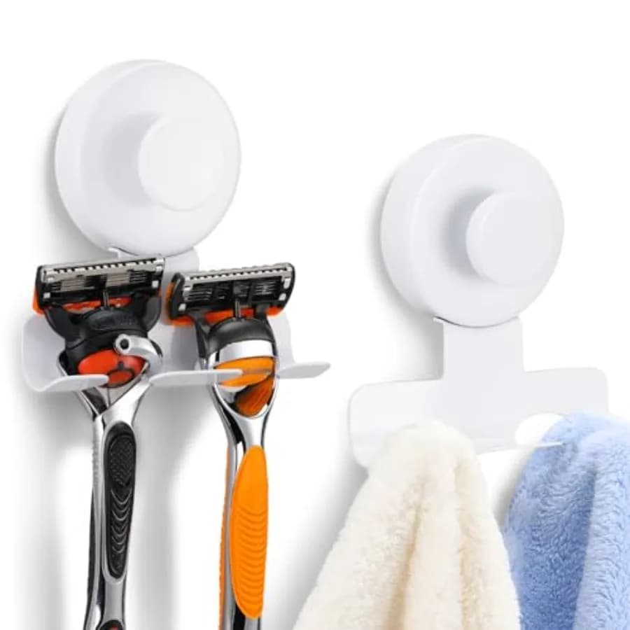 Supporto a ventosa per rasoi e rasoi da barba da parete per doccia, gancio a ventosa riutilizzabile in acciaio inossidabile per asciugamani e spugne, installazione senza danni