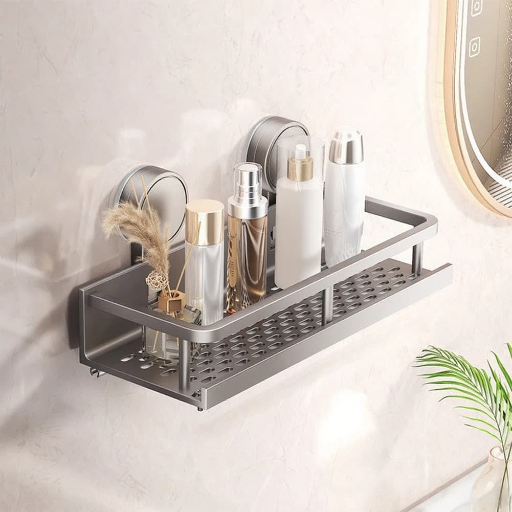 1 Pack Wall Mounted Aluminum Bathroom Shelves with Hooks No Drilling Shower Organizer Space Aluminum Shower Storage for Wetroom