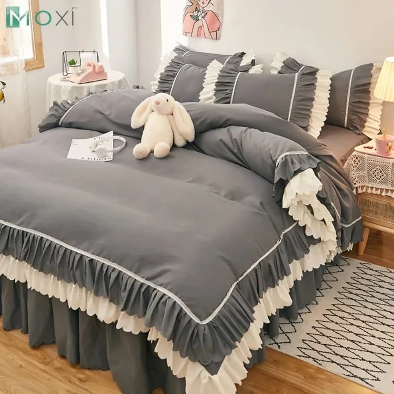 Copripiumino con balza in stile principessa, liscio, per letto singolo, matrimoniale, queen, king size, decorazione per la casa, 1 pezzo