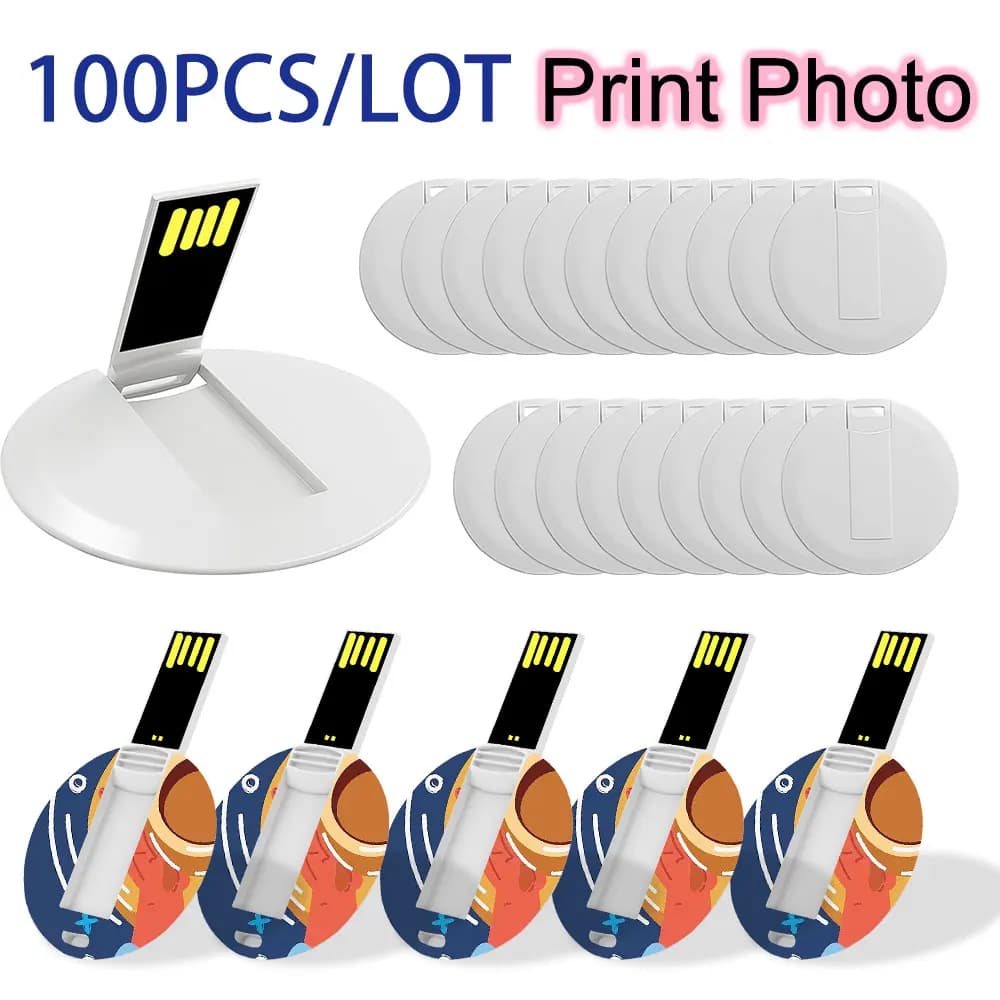 100 PEZZI/LOTTO Promozione Souvenir Rotondi USB Pendrive con Stampa Logo OEM 16GB 32GB 64GB Chiavetta USB Personalizzata Biglietti da Visita Regalo Aziendale
