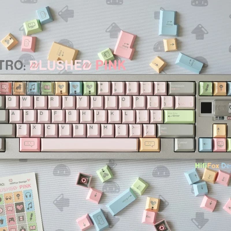 Vintage Timid Pink Theme Cover Set Custom Keyboard Caps with PBT Cherry Profile for Mechanical Keyboard Accessories