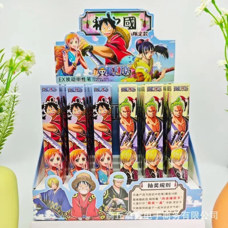 24PCS New Anime One Piece Series 0.5mm Gel Pen Cartoon Creativity Printing Click Pen Stationery Supplies Birthday Gift