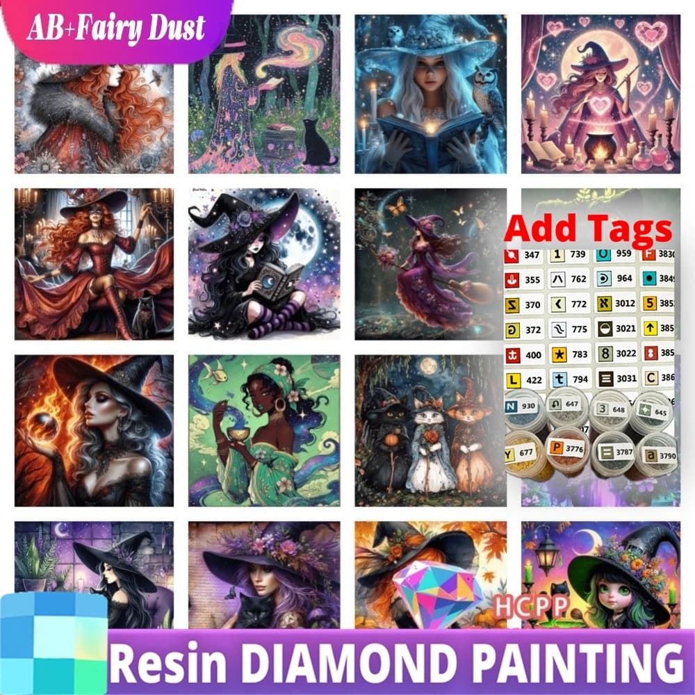 AB Fairy Dust viene fornito con adesivi DMC Kit di pittura diamante 5D fai da te in stile gotico Bella strega fiaba diamante ricamo Han