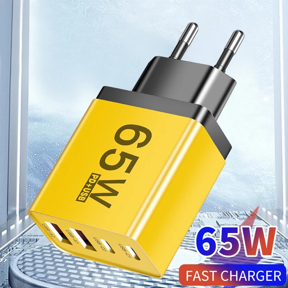 65W USB C Charger 4 in 1 Mobile Phone PD USB High Speed Charging Wall Adapter For iPhone 17 Samsung Huawei Xiaomi Quick Charger