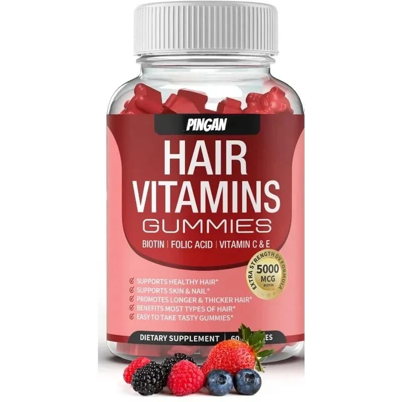 Supplement of gommose caramels to the vitamin for hair - Biotin, folic acid, vitamin C and E, supports hair, skin, nails - 60 gummy candies