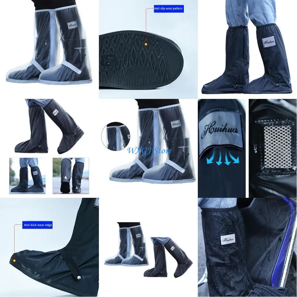 37JE Stivali da pioggia riutilizzabili per motociclisti Copriscarpe resistente alla pioggia per il in bicicletta