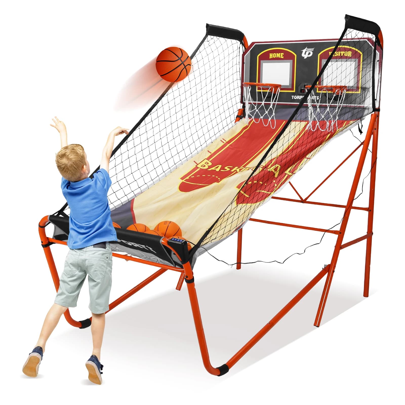 Basketball Game Arcade with Sand, Electronic LED Markers, Basketball Machine with Timer for 2 Players, for Children and Adults
