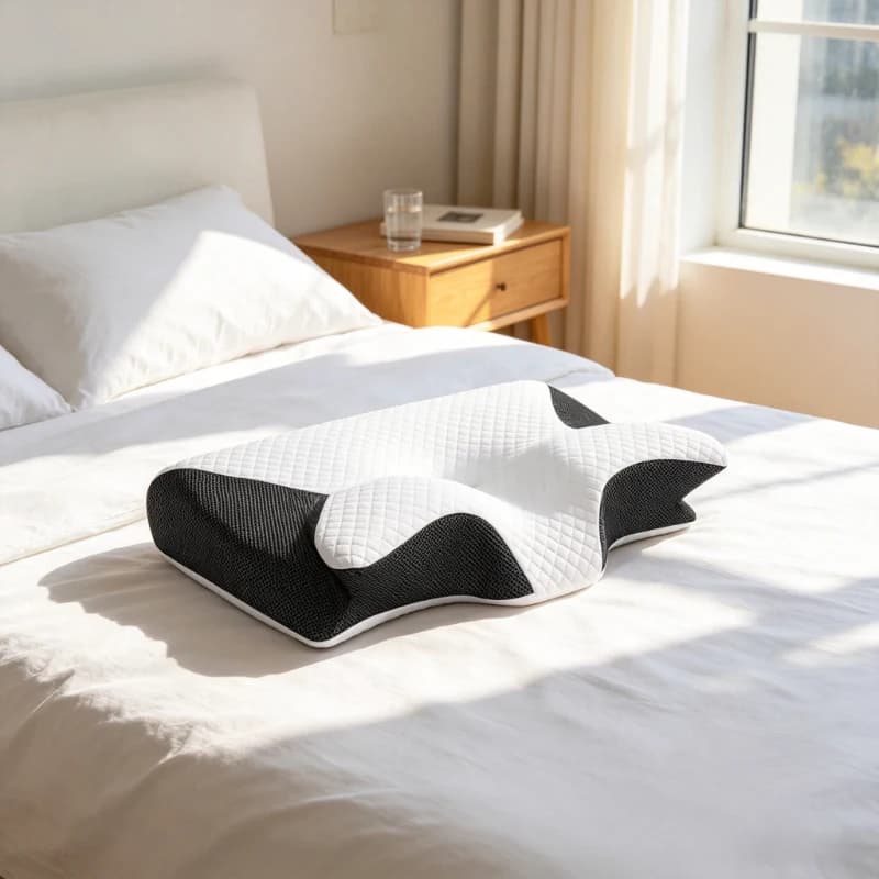 Cuscino Cervicale Ergonomico in Memory Foam 2 in 1, Cuscino Ortopedico Sagomato per Alleviare la Fatica e Supportare il Collo, per Riposo Notturno a Casa