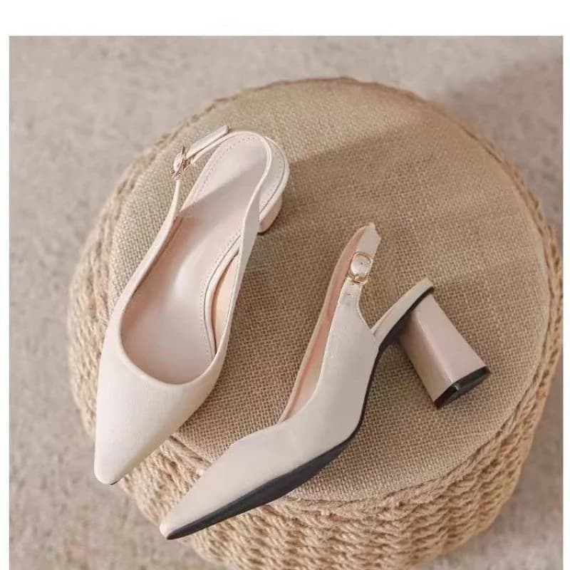 Nuovi sandali a punta chiusa, stile francese da fata, con tacco grosso, scarpe singole versatili a punta.