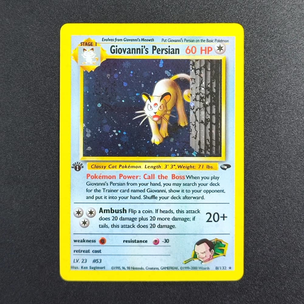 Carta Pokémon Proxy EN Gym Challenge 1st Giovannis Persian 8/132 Super Rara da Collezione Singola Classica Anime Giocattoli