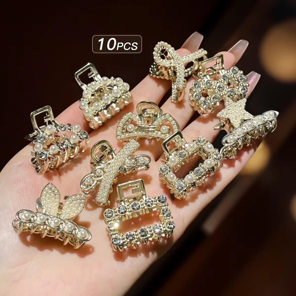 10 Pieces Pearl Half-Clasp Alloy Elegant Multi-Purpose Small Hair Clips for Women, High-End Water-Drop Style Korean Side Fringe,