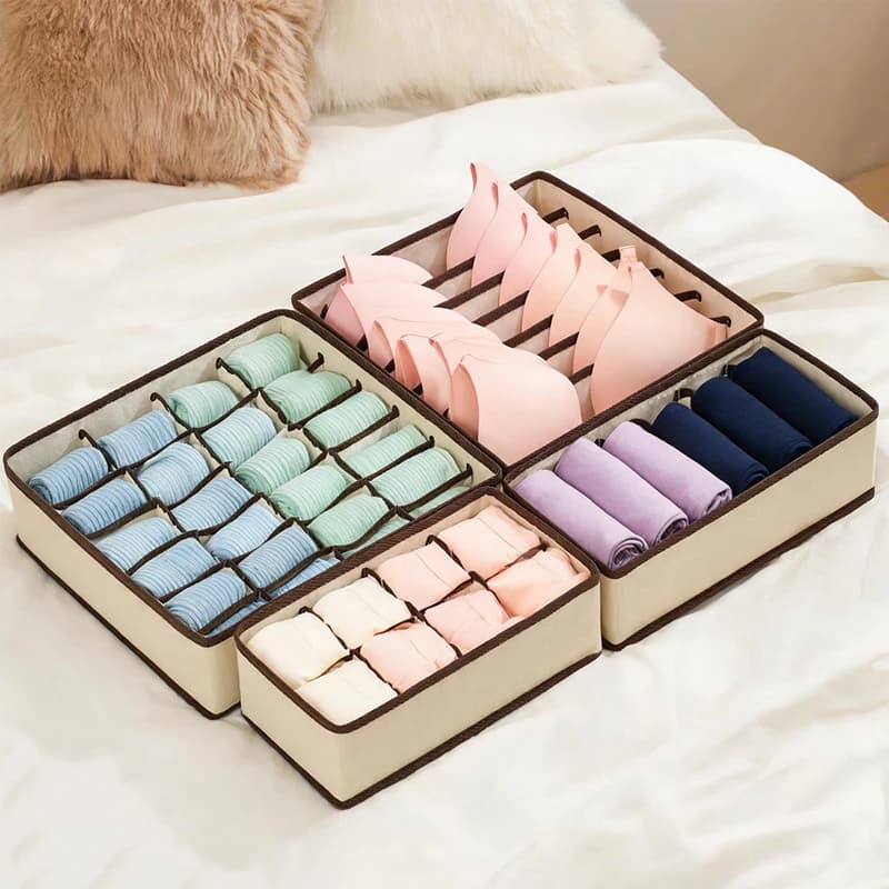 4-Piece Underwear Storage Box, Wardrobe Organizer Storage Box, Foldable Drawer Storage, Underwear Storage Box