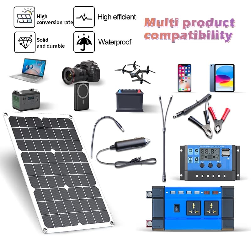 Kit generatore solare - Pannelli pieghevoli 2x600 W + MPPT 100 A e inverter sinusoidale puro (110 V/220 V)