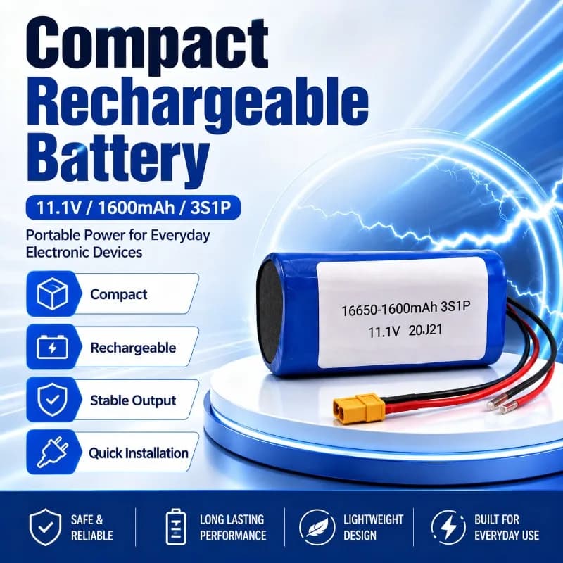 16650 11.1V 1600mAh Triangular Li-ion Battery Pack 3S High Drain Rechargeable Battery for Massage Gun with BMS Protection