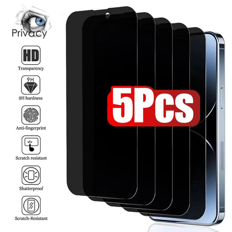 5 Pieces Protection Screen Anti-Spy Cover Total for iPhone 17 16 12 13 14 15 PRO MAX 14 Plus Tempered Glass Privacy 15 Plus 16 Pro Max