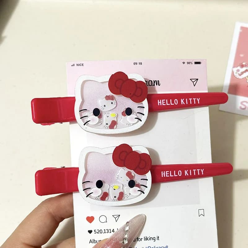 Hello Kitty Hair Clip Shaker Bangs Pin Cartoon Student Side Clip Headwear Ornament Gift Girls Fans Kawaii Accessory Red Bow
