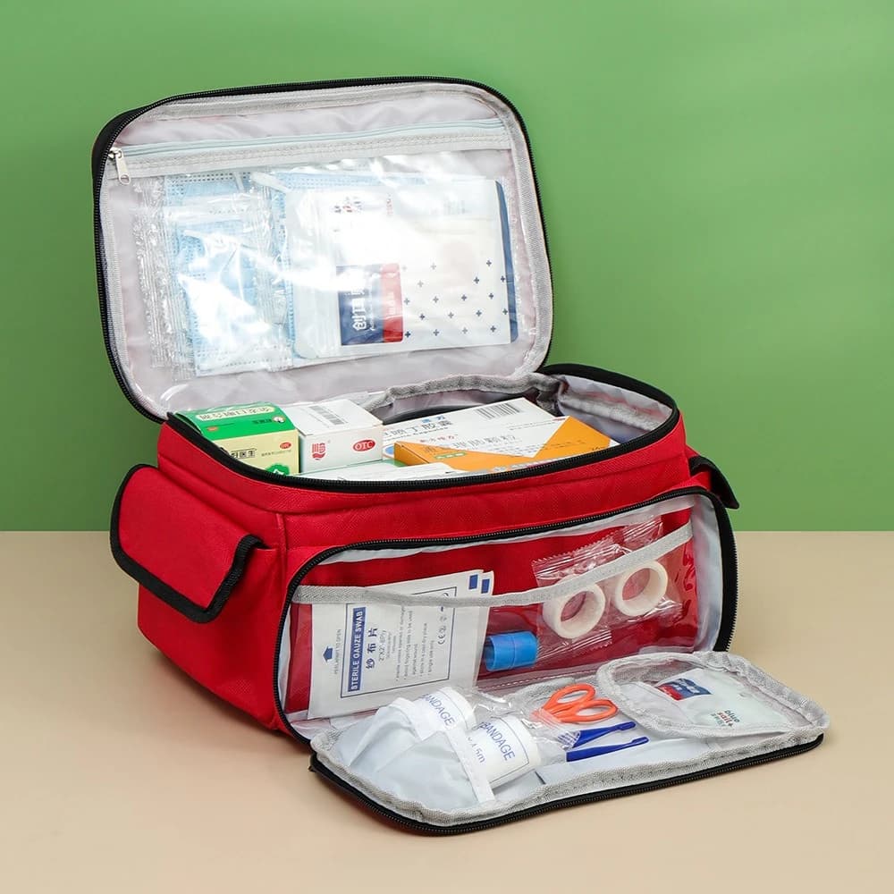 Emergency Medical First Aid Kit Portable with Multiple Mesh Compartments Classified Storage for Home Travel