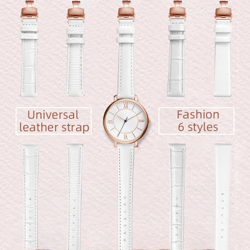 Ladies Watch Band white watch belt Bracelet 12mm 14 15 16mm 17mm 18mm 20mm for most watches strap Rose Glod Pin/butterfly buckle