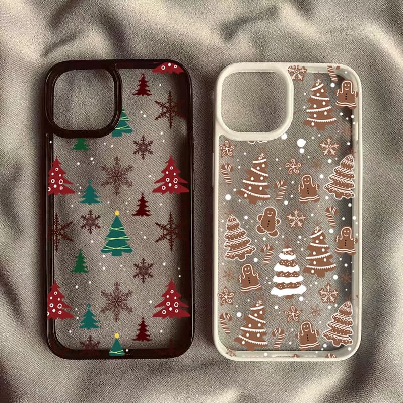 Christmas Tree Snowman Transparent Phone Case For iPhone 17 16 15 Pro Max Plus 14 13 12 11 17 Air Fashionable Shockproof Cover