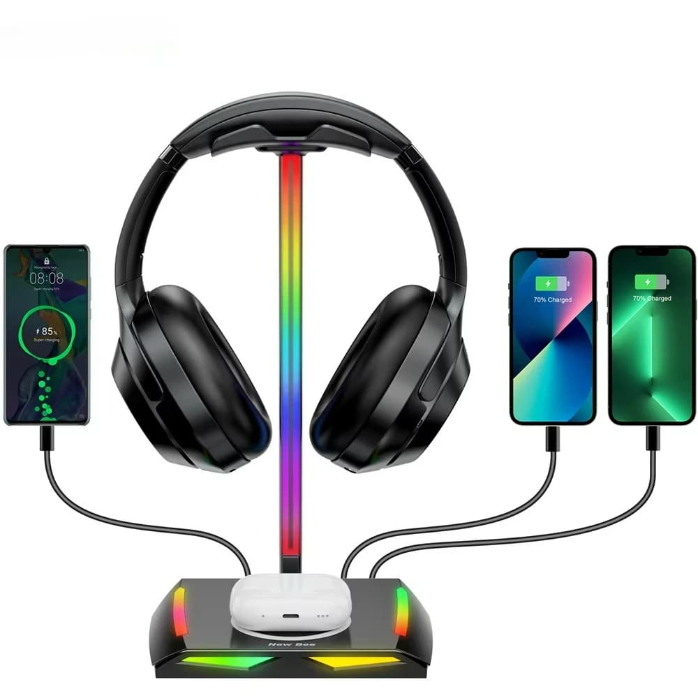 Supporto per cuffie da gioco RGB con supporto per cuffie da gioco multifunzionale 5 in 1 di alta qualità con caricatore wireless