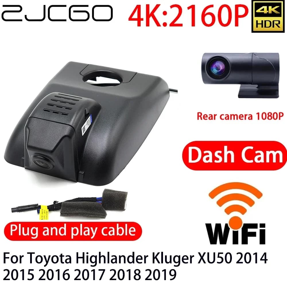 ZJCGO 4K DVR Dash Cam Wifi Front and rear Camera Monitor 24 Hours for Toyota Highlander Kluger XU50 2014 2016 2017 2019