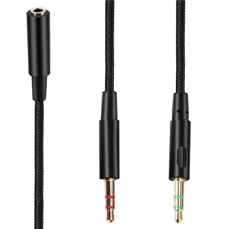 Universal audio extension cable 2 in 1 for 3.5 mm AYHF gaming headphones for Hyperx Cloud II/Alpha-/Cloud Flight/Core