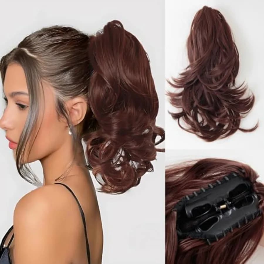 DAXSRXI Claw Clip Ponytail Extension, Clip in Ponytail, 10 Inch, 33A Dark Auburn, Ponytail Extension, Pony Tails Hair Extension