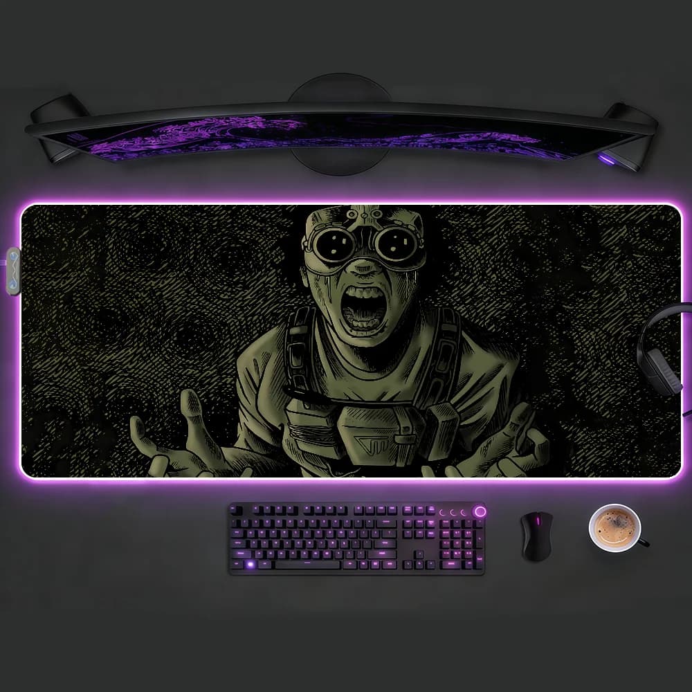 Tappetino per mouse Game The Outlast Trials con luce LED RGB, tastiera da gioco colorata, copertura antiscivolo, superficie impermeabile