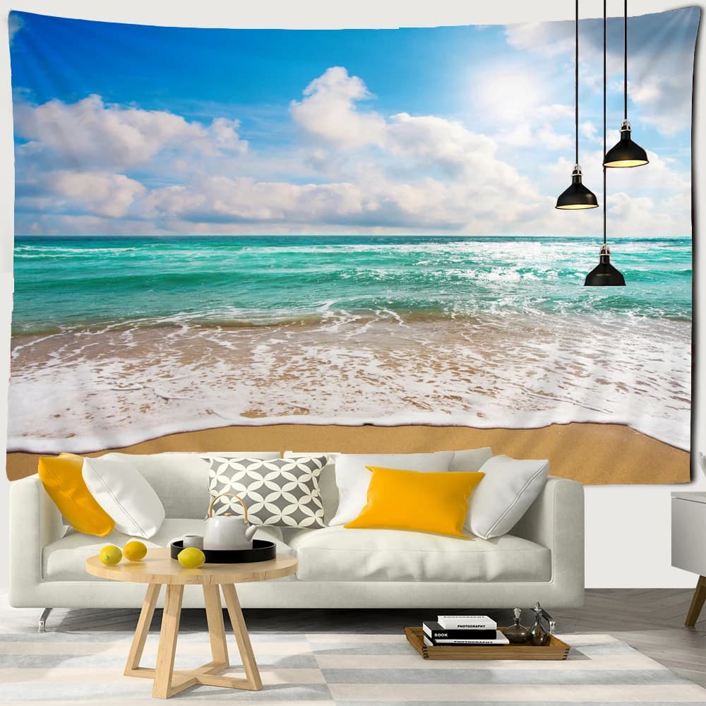 Grecia Love Sea Landscape Tapestry Window Ocean Wall Hanging Tropical Tree Boho Decoration coperta camera da letto Home Dorm Yoga Mat