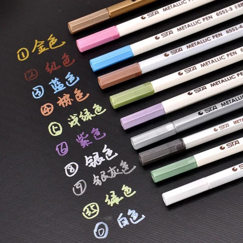 10pcs Color Metallic Marker Pen For Graffiti Drawing DIY Photo Album Scrapbooking Crafts Card Making