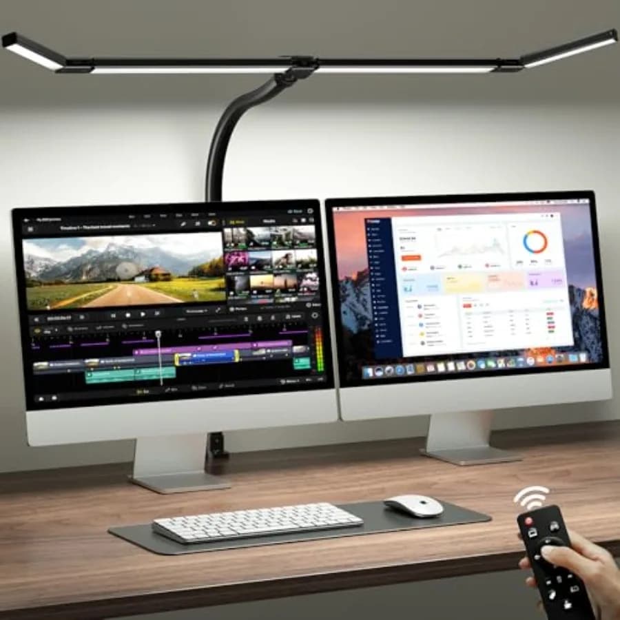 Lampada da Scrivania a LED da 42 Pollici con Morsetto, Luce da Architetto con Telecomando, Barra Regolabile a 4 Segmenti, 1800LM, Luminosa e Protettiva per gli Occhi, per H