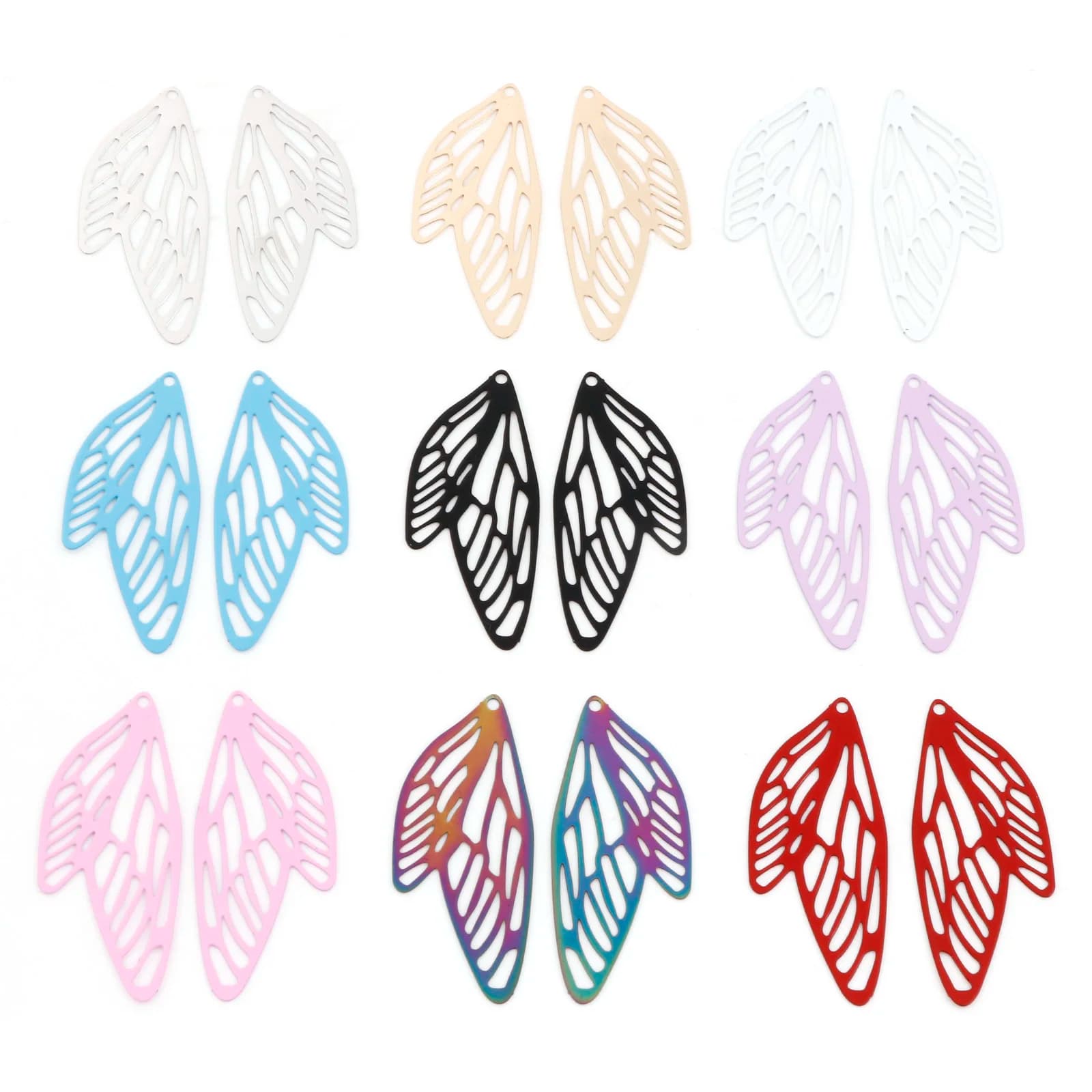 10 pezzi pendenti con ciondoli ad ala di farfalla ciondoli in metallo verniciato multicolore bracciali con collana fai da te gioielli vuoti da donna 5cm X 2.1cm