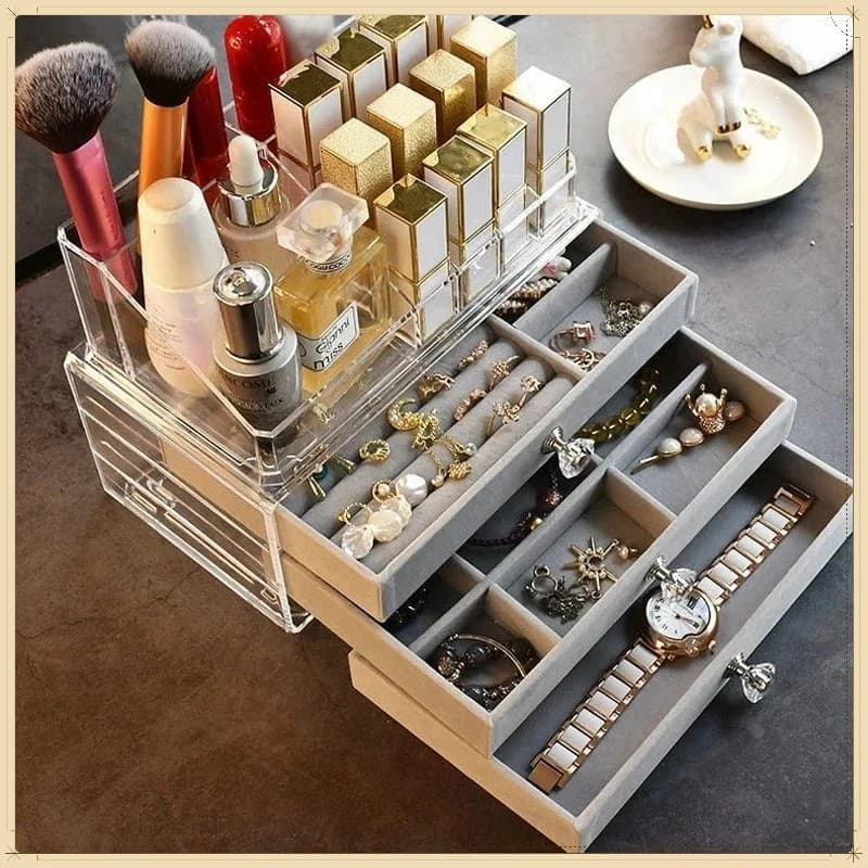 3 Drawer Large Capacity Velvet Dustproof Desktop Jewelry Storage Box